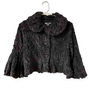 Y2K Gray Faux Fur Sequence Cropped Coat Jacket Size Small Petite